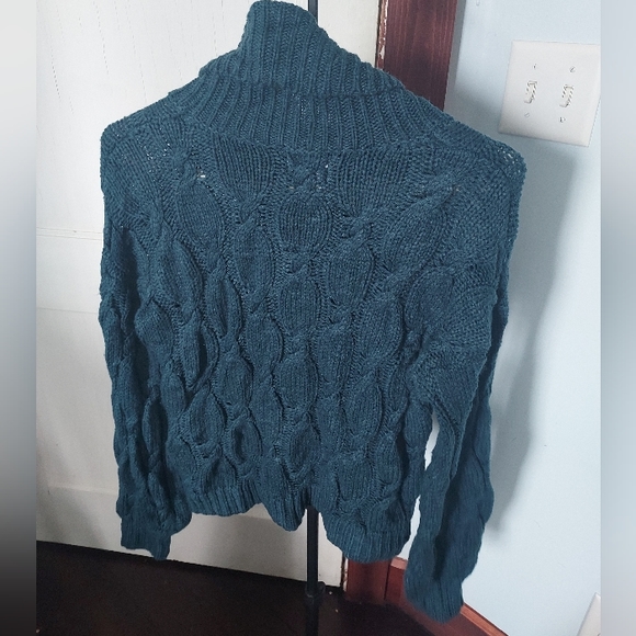 Teal/green Hippie Rose Cowl Neck Sweater - Picture 2 of 4